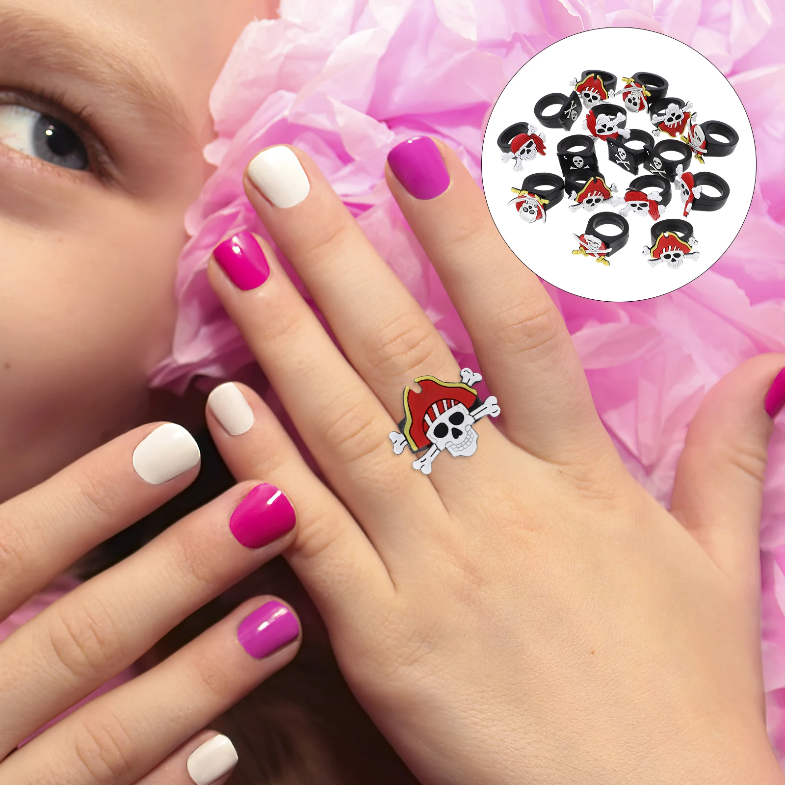 16 anelli morbidi in PVC a tema pirata per bambini, cartoni animati, bomboniere, decorazioni di compleanno, giocattoli, set di anelli di gomma creativi