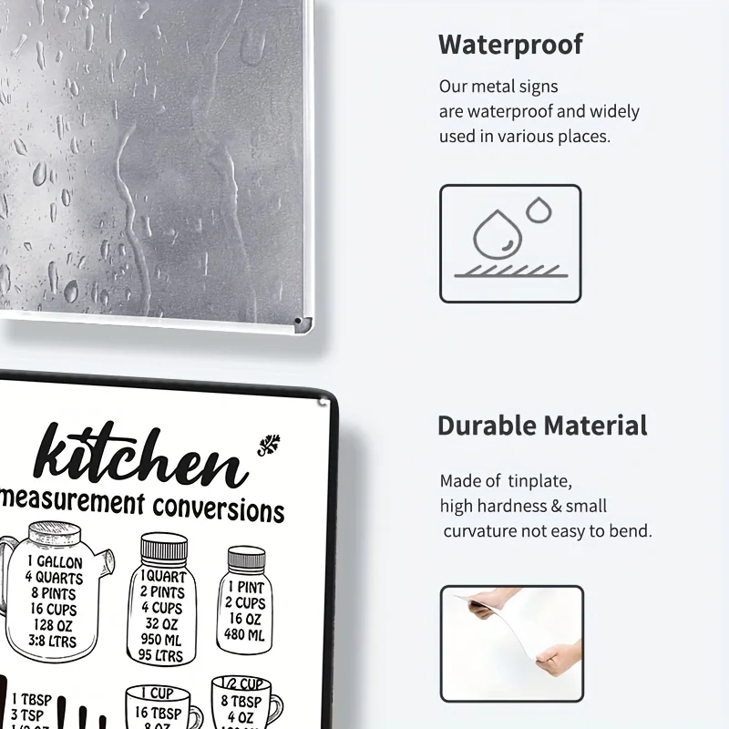4pcs Fun Kitchen: Seasoning Measurement Table Metal Tin Sign Gifts For Cooking Lovers Farmhouse Kitchen Cafe Dining Room