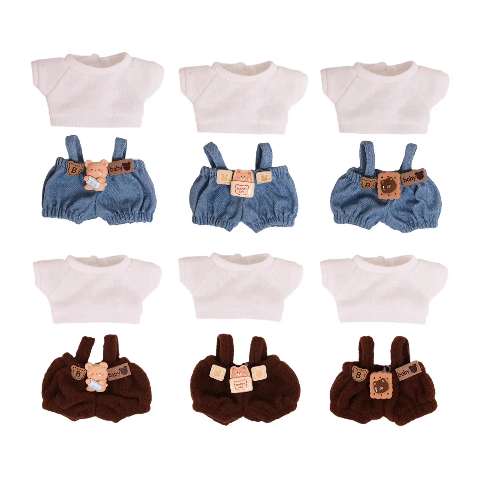 2 Pieces Doll Clothes Accessory Fashion Suspender Pants T Shirt Set for 15cm Dolls Boy Dolls Girls Dolls Dress up New Year Gifts