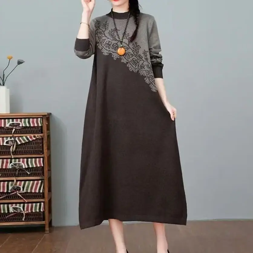 ملابس نسائية صوفية فضفاضة عتيقة بلوفرات شتوية دافئة سترة كبيرة الحجم سترات الأم للربيع والخريف فستان البلوز #3