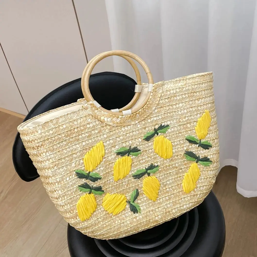 

Zeyph Chinese-Style Embroidery Printed Beach Handbag, Designer Bamboo Bag, Fresh And Cute Pastoral Style