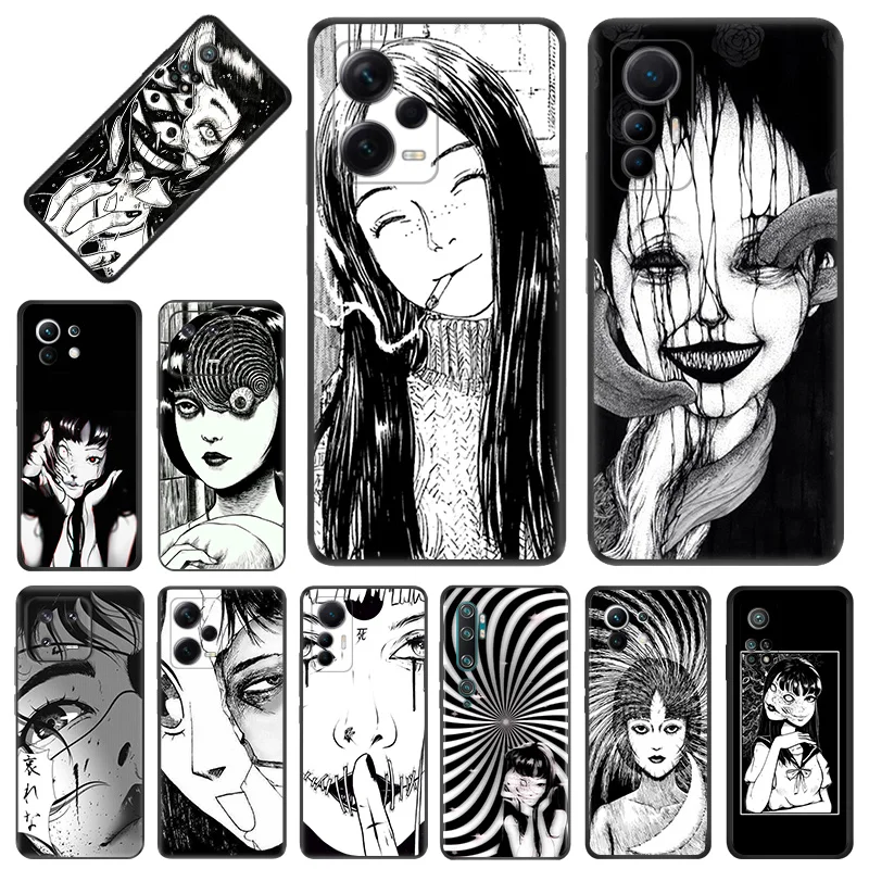 Phone Case for Xiaomi 13 12 12x 12t Pro Redmi Note13 Note12 13c 12c 12s Junji Ito Tomie Tees Manga Soft Black Anti-Drop Cover