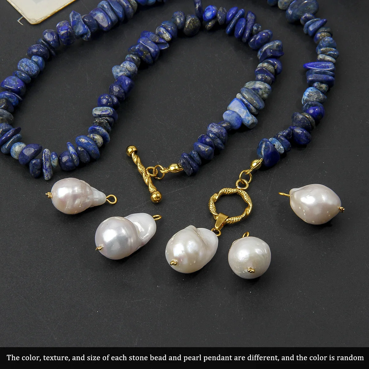 Handmade Bohemian Style Colorful Gravel Pearl Pendant with Twisted Pattern and Gold OT Buckle Necklace 4 Color Can Select