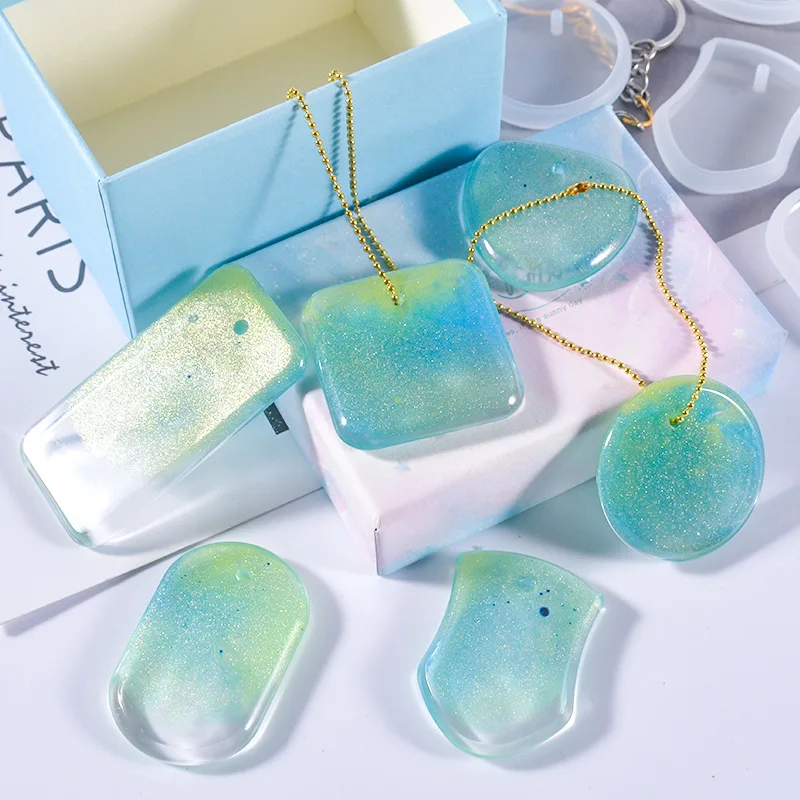 Keychain Pendant Silicone Mold Set DIY Pendant Crystal Epoxy Resin Mold Round Rectangle Necklace Pendants Jewelry Making