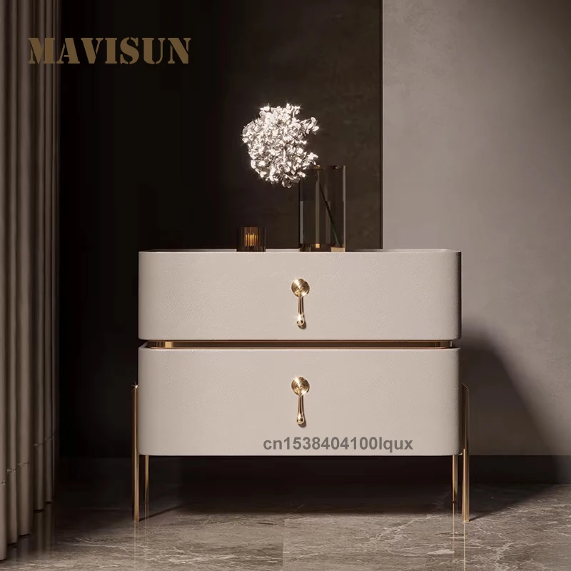 

Italian Double - Drawer Bedroom Table Pack Of Two Wood Solid Frame Leather Surface Household Rectangular Creative Bedside Table