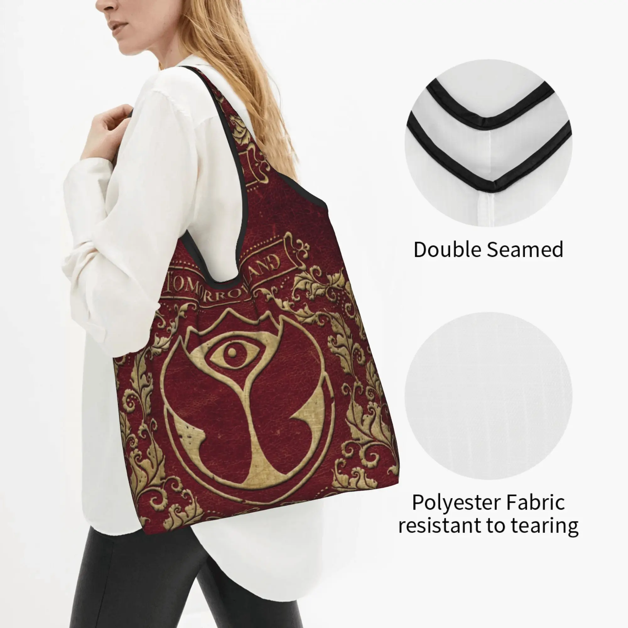 Tomorrowland Electronic Dance Festival Groceries Shopping Bags Custom Shopper Shoulder Tote Bag Large Capacity Portable  Handbag