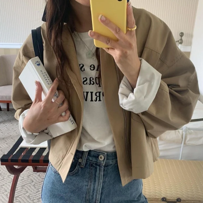 เสื้อโค้ทสไตล์เรโทรชิคสำหรับทำงาน แจ็คเก็ตหรือเสื้อคลุมตัวนอกทรงหลวม แขนยาว ปกพับติดกระดุมเม็ดเดียว แฟชั่นผู้หญิงสำหรับฤดูใบไม้ร่วง