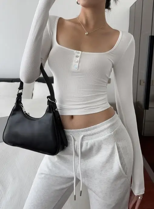 

Casual Women's Knitted Top 2025 Autumn Casual Base Long Sleeved Casual Minimalist Interior Top Women's Clothing Cotton T Shirt