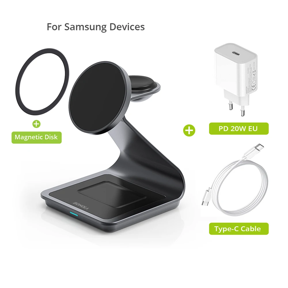 Bonola Magnetische 3-in-1 Draadloze Oplaadstation voor Samsung S24 Ultra/S25/26 Snellaadstandaard voor Galaxy Watch 8/7/6/Oordopjes