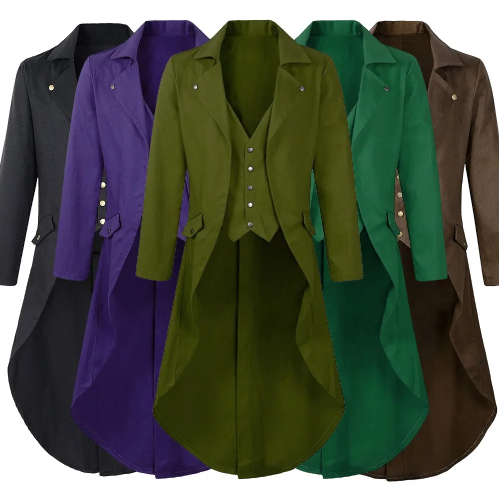 

Мужской фрак в стиле ретро, средневековья, стимпанк, готика, с длинными рукавами, для торжественных мероприятий, костюм на Хэллоуин, в стиле Ренессанс