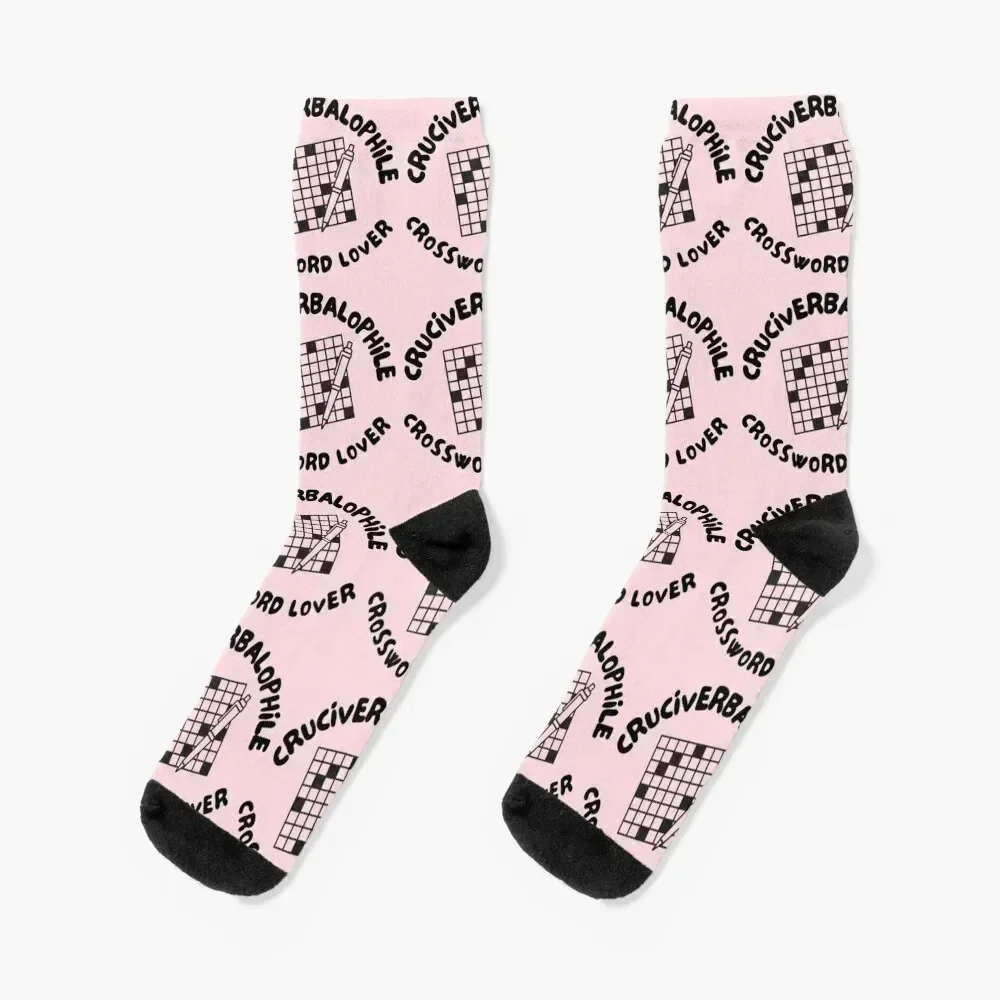 

Word Nerd Crossword Puzzle Cruciverbalophile Black and Pink Nerd Word Socks winter basketball Women Socks Men's