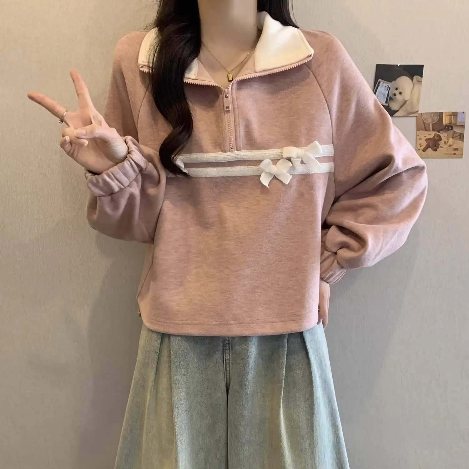 بلوزات المرأة الخريف امرأة الكفة شريط حول ياقة الملابس الرومانسية الفانيلا يحلق نظيفة المراهقين الشيكات ملابس العمل أحدث الحقيبة الدفء Y2K #1