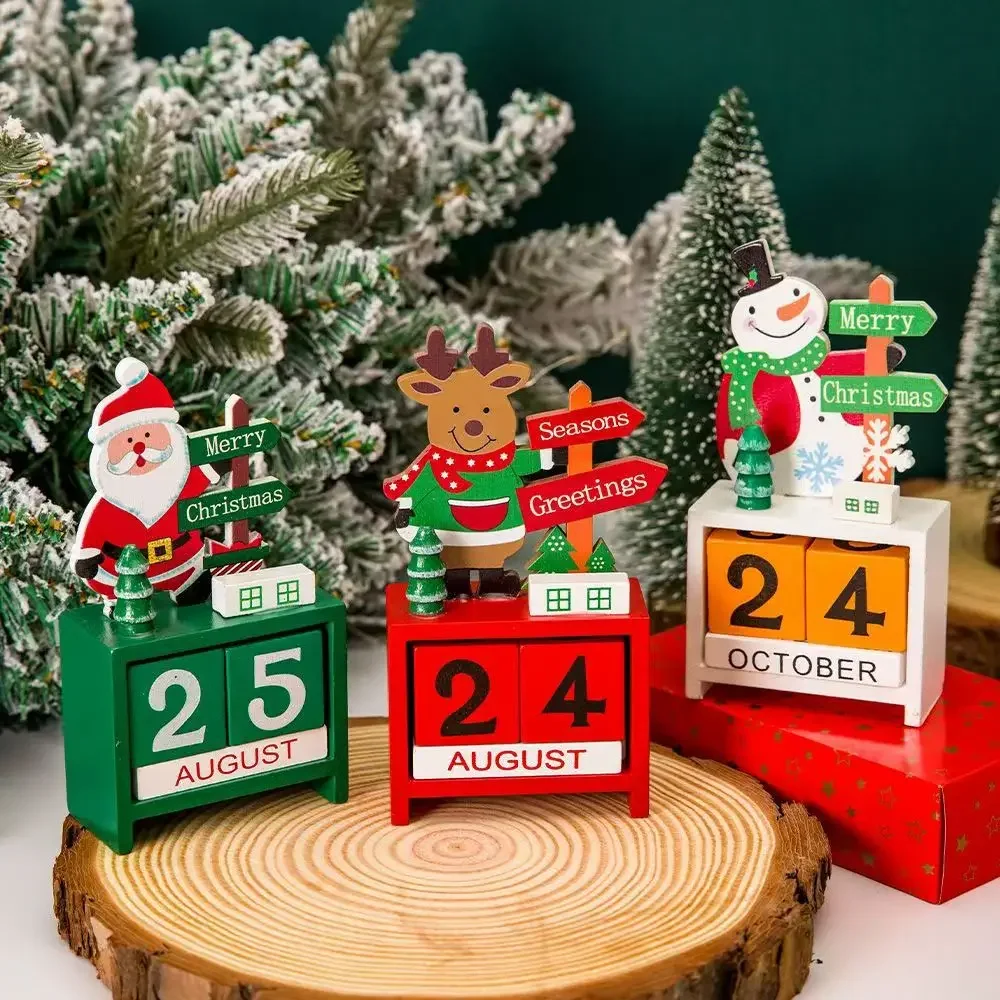 Wooden Christmas Countdown Calendar Santa Claus Snowman DIY for Tabletop Ornaments Festive Holiday Home Decor Xmas gifts for kid
