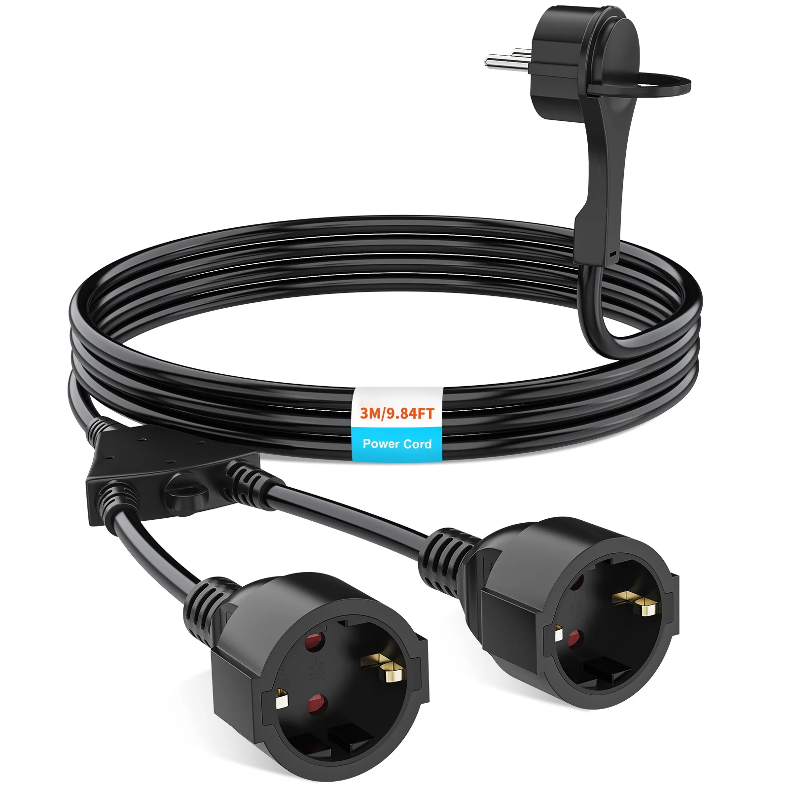 2/3/5/7/10 Meter European Standard Dual-Socket Extension Cord Flame-Retardant PVC Power Cord, 4000W High Power IP44