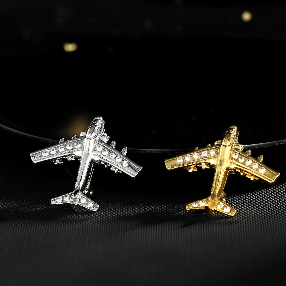 Metal Aircraft Lapel Pin Gold & Silver Plated Fighter Plane Brooches Badges, Aviation Themed Decorative Pins for Clothing