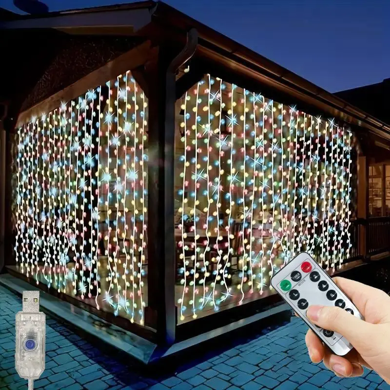 Imagem -01 - Luzes de Cortina Led com Controle Remoto Usb Adequado para Casa Quarto Casamento Festa Janela Parede Dia das Bruxas Decoração de Natal pc luzes de cortina led com controle remoto usb adequado para casa quarto casamento festa janela parede dia das bruxas decoracao de natal pc 01