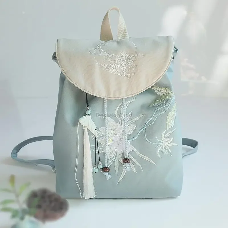 2025 new retro chinese national ancient retro style hanfu bag embroidery drawstring canvas double shoulder backpack female s686