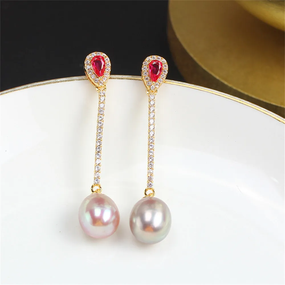 

S925 Silver Needle Domestic 14k Gold-plated Pearl Gorgeous Long-term Earrings DIY Empty Temperament