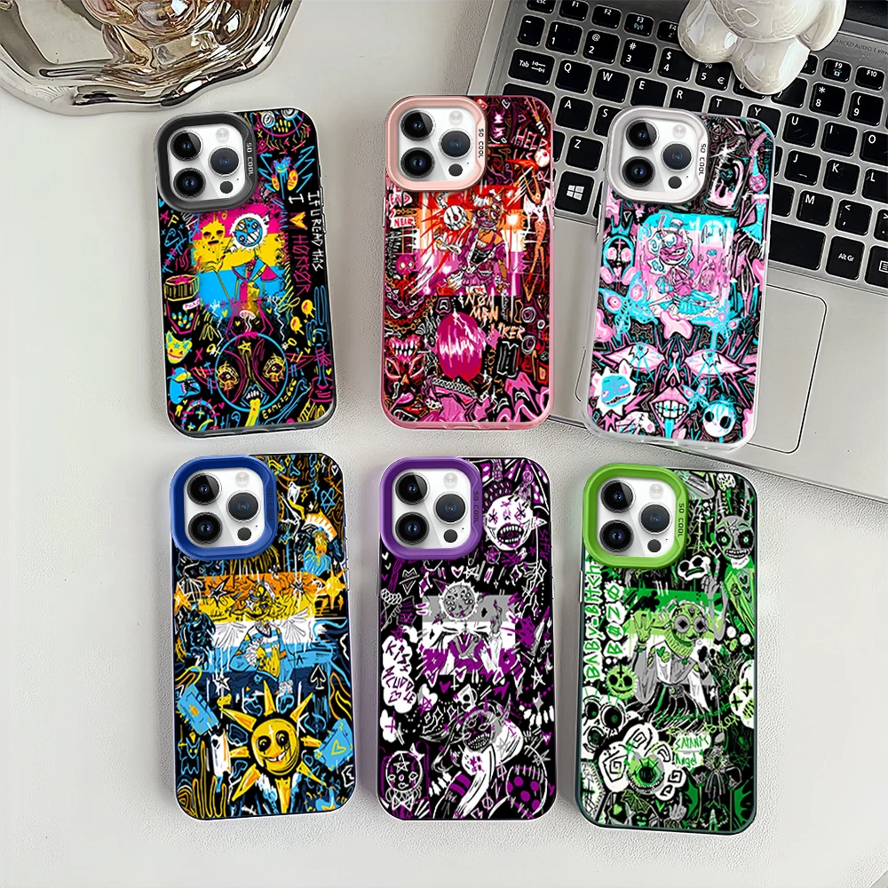 Cool art graffiti unique For iPhone 11 12 13 14 15 16 Pro Max Plus Colorful Protect Cover Luxury Shockproof IMD phone case