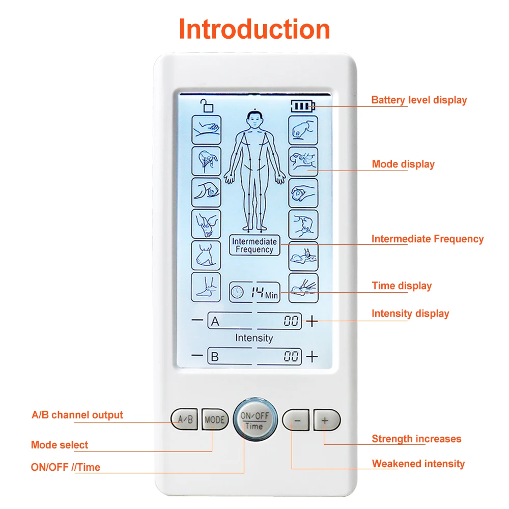 12 Modes Tens Machine EMS Muscle Stimulator Electronic Double Pulse Massager Massage Relax Muscle Pain Relief Myostimulator