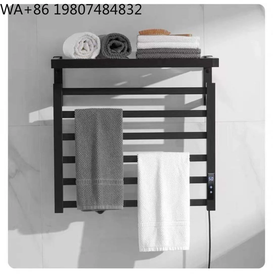 Black White Intelligent Digital Display Towel Storage Shelf Timing Temp Adjustment Rail SUS304 Stainless Steel Bathroom Fixture