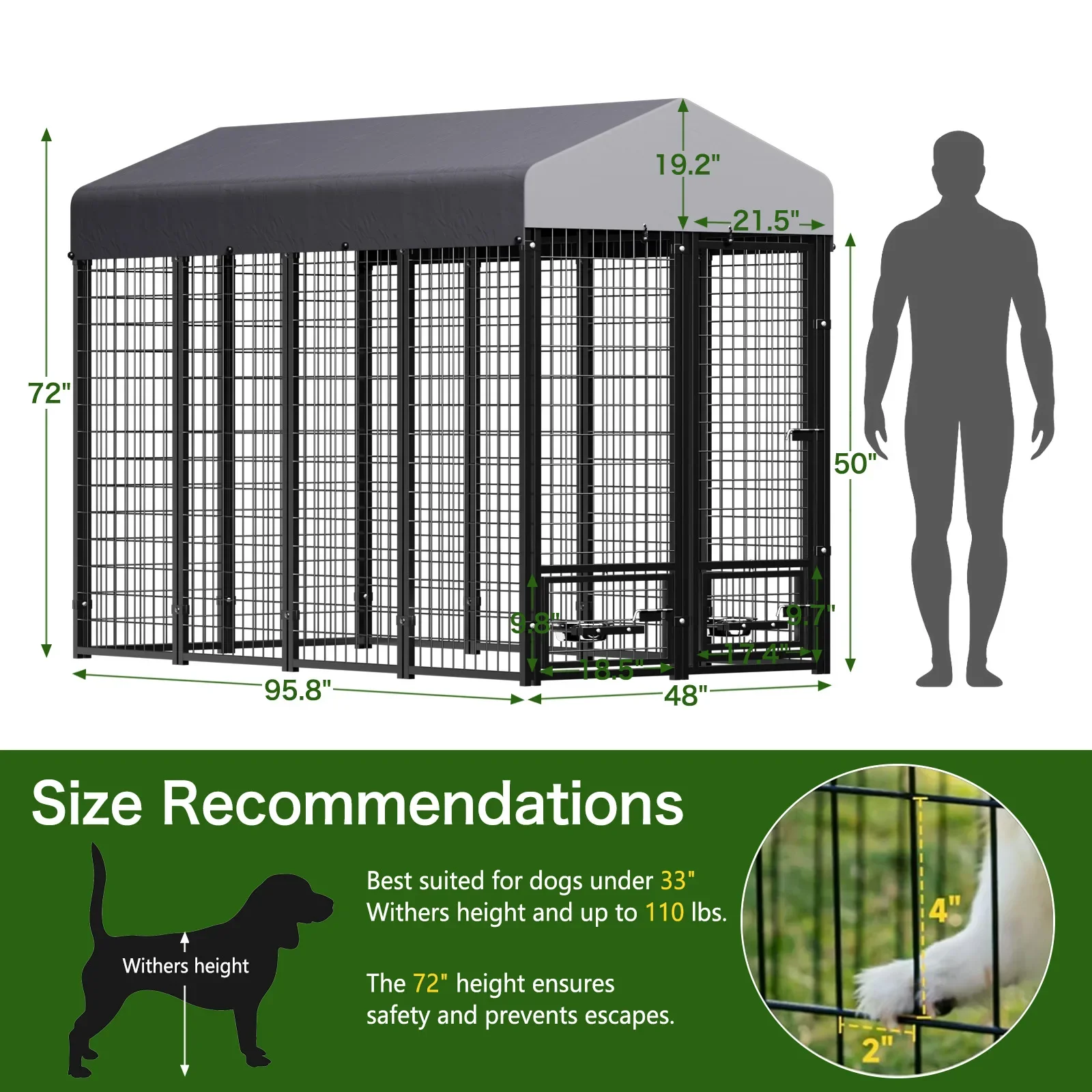 Premium Outdoor Metal Dog Kennel, Weatherproof & Secure Large Dog Cage for Long-Term Use, Strong Steel Pet