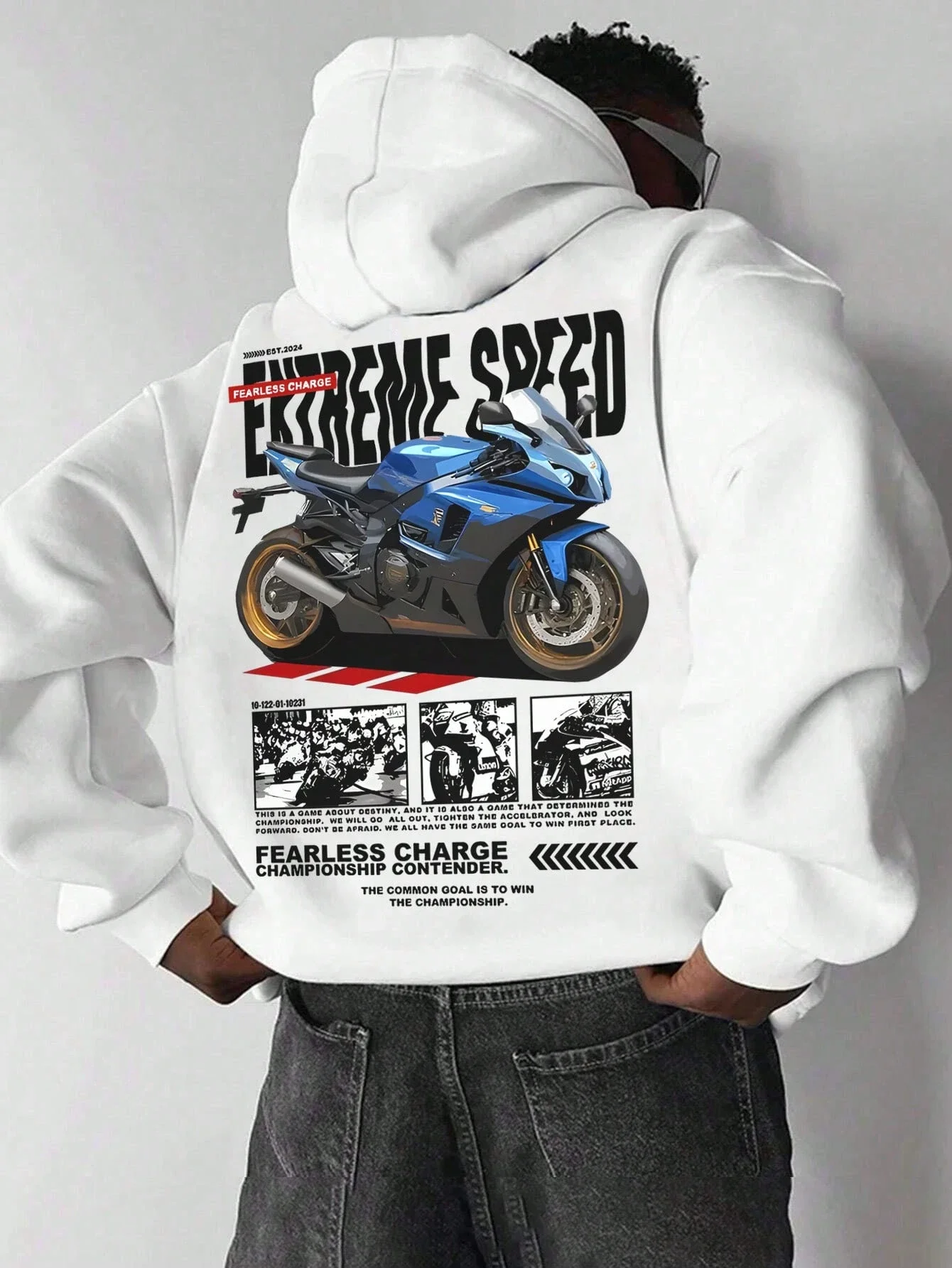 

Мужская толстовка свободного кроя с карманами и принтом для гонок на мотоциклах, осень_зима