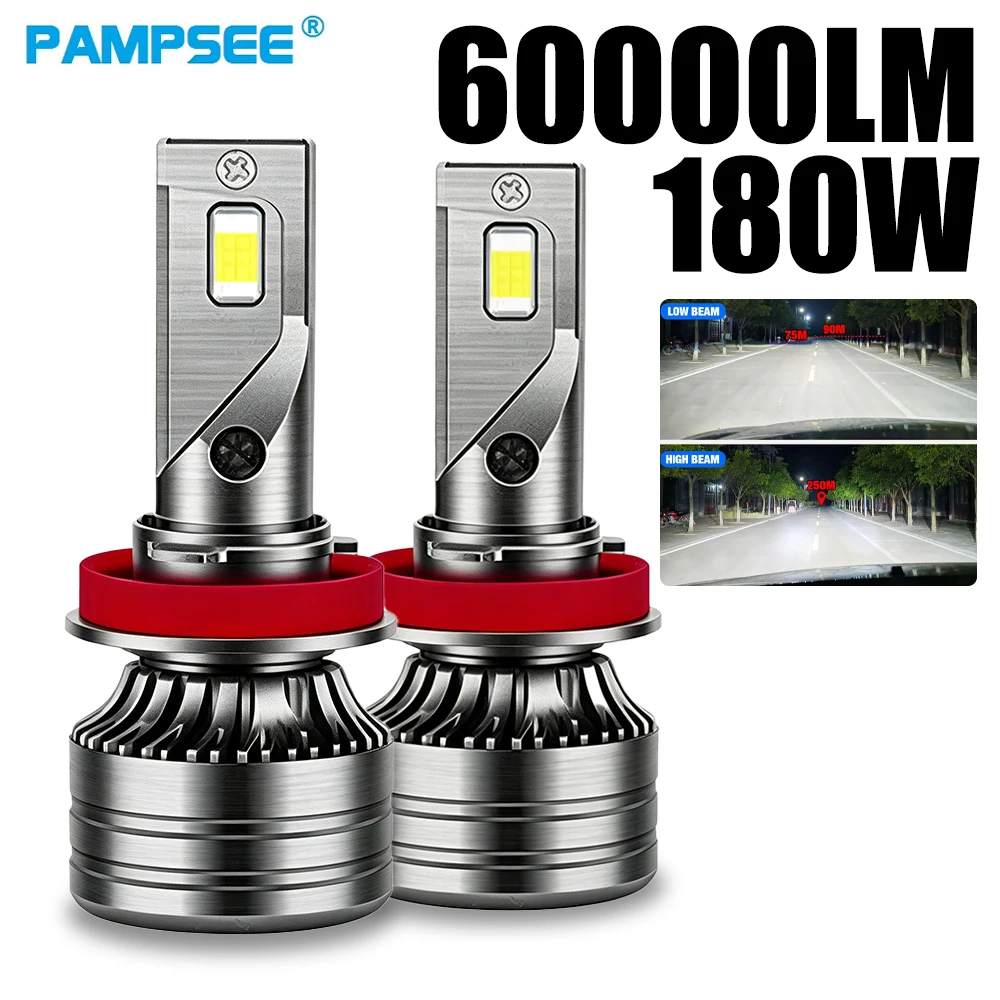PAMPEE 2PCS 180W 60000LM CANBUS LED Headlight Bulbs H4 H7 H1 H8 H9 H11 9005 HB3 9006 HB4 6000K White Car Headlamp Fog Light