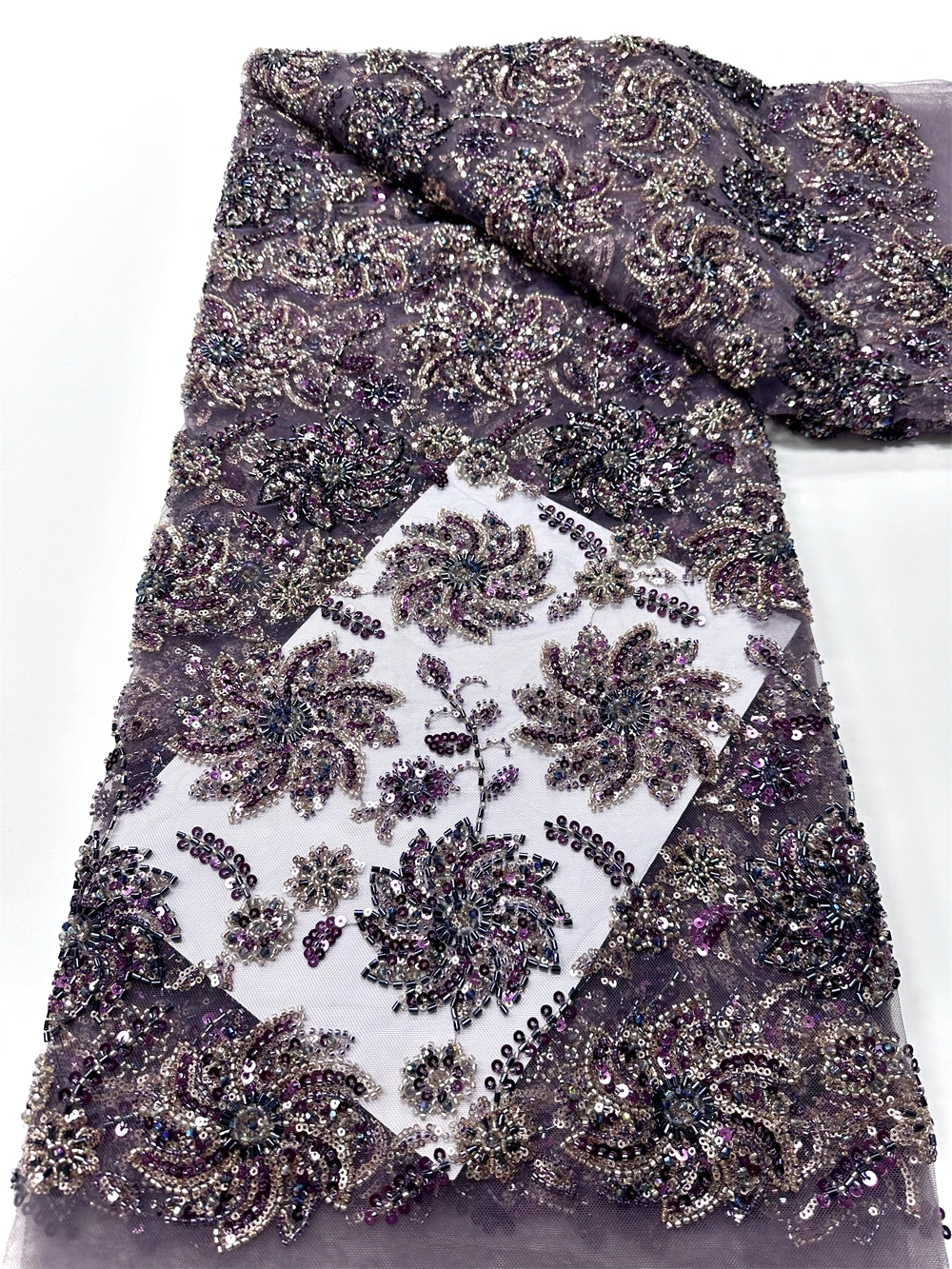 

African Beaded Lace Fabric High-Quality Mesh Embroidered French Sequins for Women's Evening Dresses Sewing 5 Yards Material