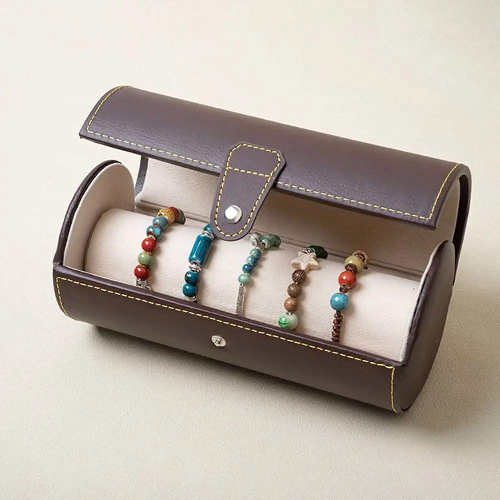 

Portable Watch Roll Travel Case Vintage PU Leather Wristwatch Holder Cylindrical Thickened Watch Display Box Jewelry Storage