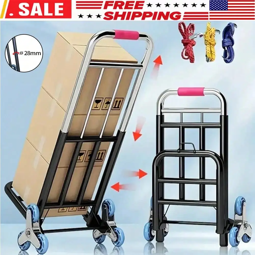 

330 LB Heavy Duty Folding Trolley, Trolley Heavy Duty With Rope, Ergonomic Handle And 360° Rotary Wheel(6 Wheels), 28mm Diameter