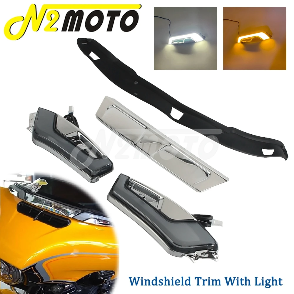 

For Harley Electra Glide FLHT FLHTKL FLHTCU/I Street Tri Glide Motorcycle Batwing Windshield Trim LED Light Running Turn Signals