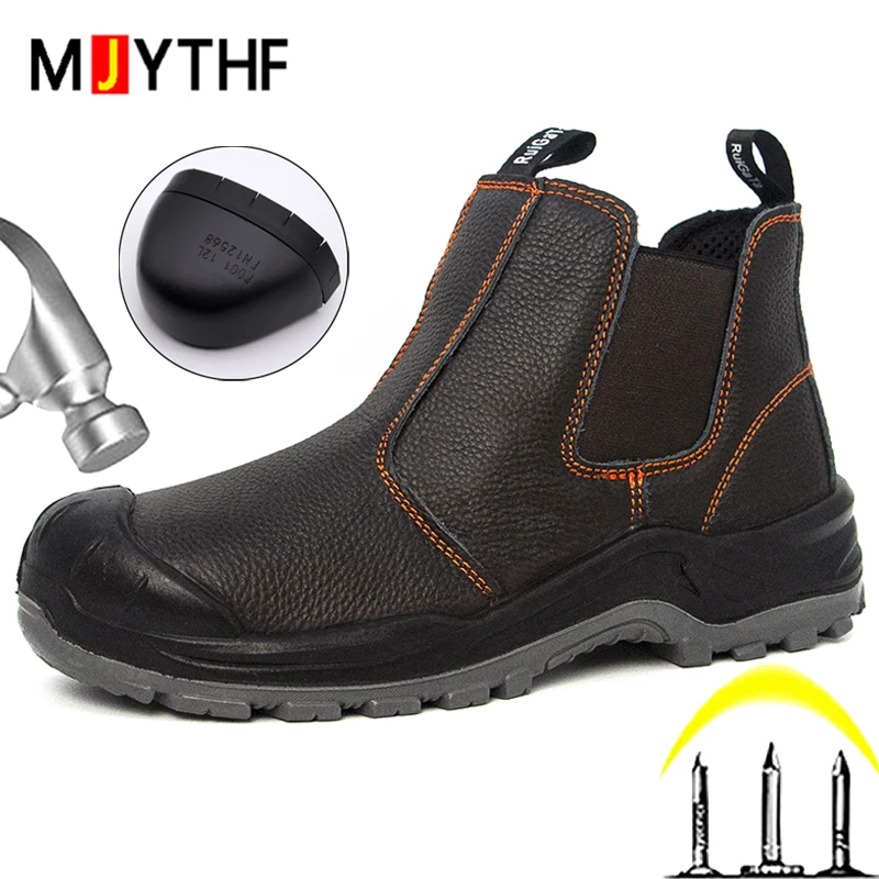 

Cowhide leather boots Men Waterproof Anti scald welding boots Steel toe shoes Puncture-Proof Work Safety Boots Protection Shoes