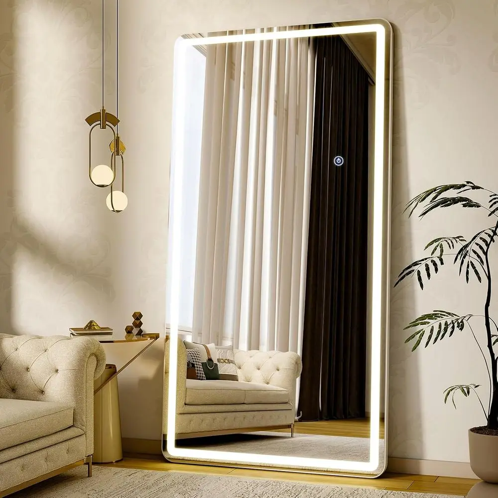 

71"x32" LED ull Length Mirror – Standing loor Body Mirror with Dimmable Lights 3 Color es – Adjustable Brightn, Wall-Mount or Le