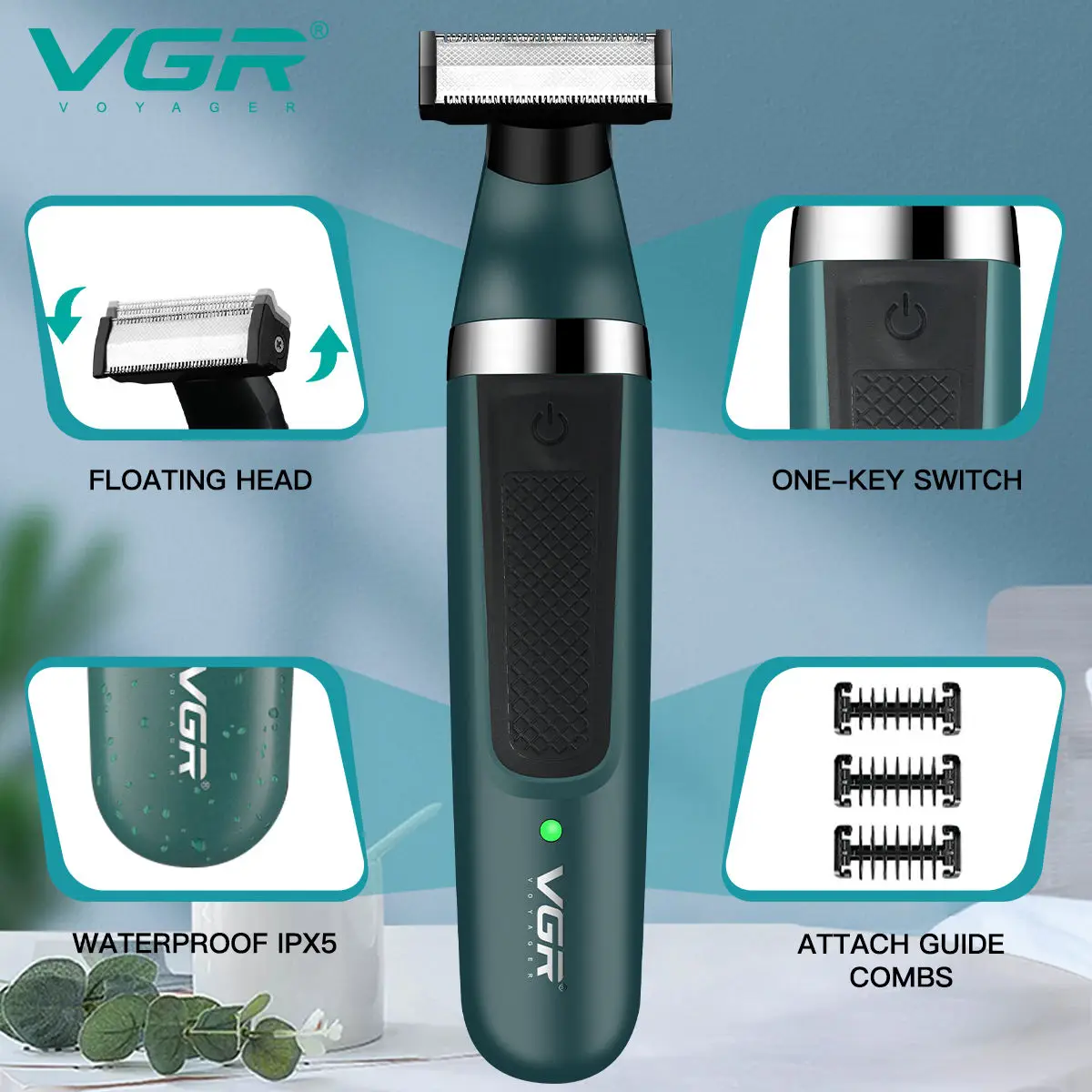 VGR 393 Double blade multi-function waterproof shaver, rechargeable beard trimmer, male hair trimmer set