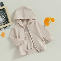 Toddler Baby Boy Girl Zip Up Hoodies Solid Color Long Sleeve Hooded Sweatshirt Jacket Top with Pocket