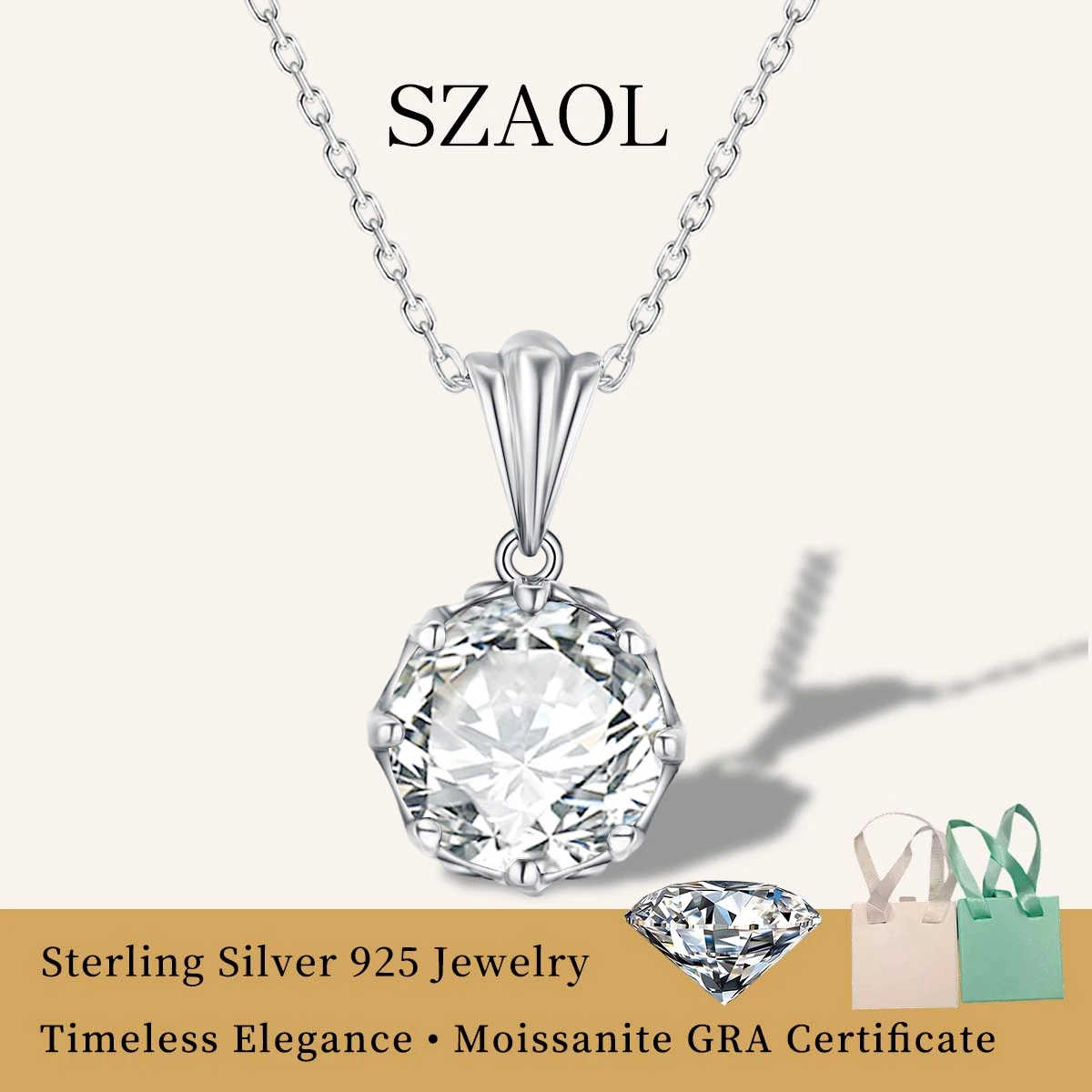 

2026 New Arrival Simple 925 Silver Blue Topaz Necklace 11mm D VVS Moissanite Diamond Pendant 18K Gold Plated Top Quality Jewelry