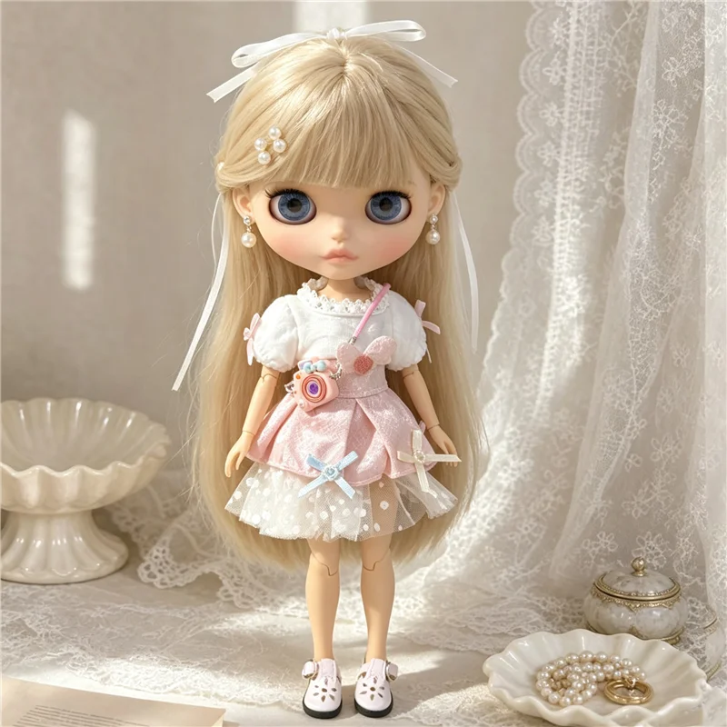 For Blythe Doll Outfit Clothes Retro Flower Dress Set Winter Coat Skirt Puppy Pants Clothing For OB24 OB22 Small 6/1 Doll ﻿Gift view 6