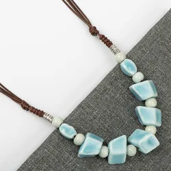 Geometry Shape Ceramic bohemia bead necklace Pendant  vintage necklaces Classic style Jewelry #FY572