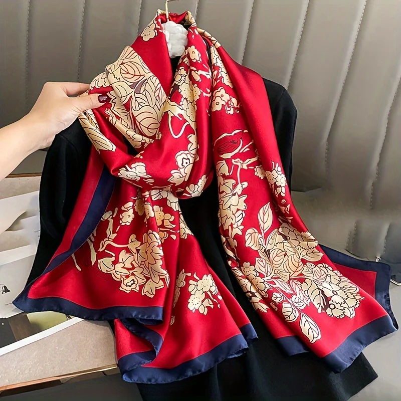 Fashion 180x90cm Satin Silk Scarf Women Luxury Large Shawl Wrap Muslim Hijab Headband Beach Stoles Female Bandana Foulard Turban