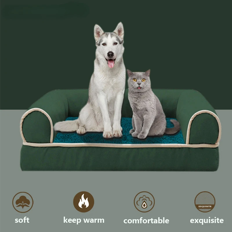 Solid Color Dog Bed Kennel Square Cat Nest Winter Warm Sponge Cushion Sofa Bed Machine Washable Four Seasons Universal Dog Bed