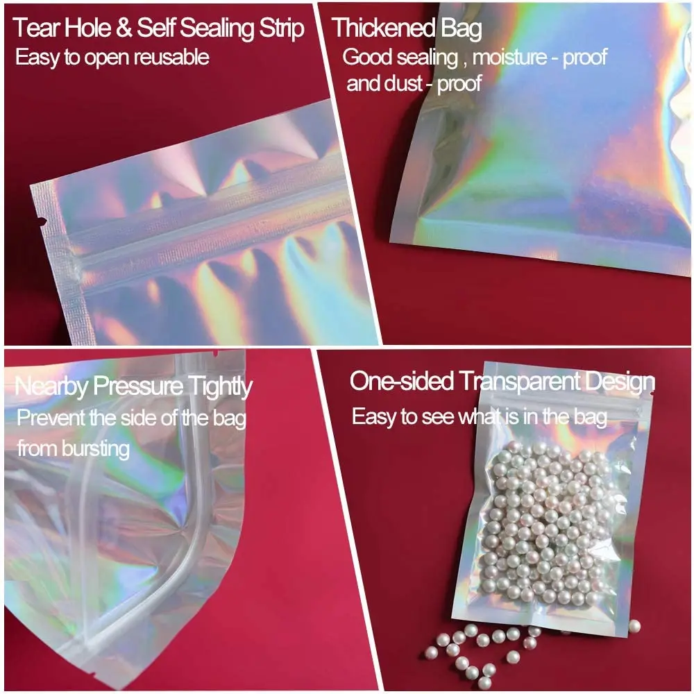 10 Pieces Holographic Resealable Bags - 4 x 6