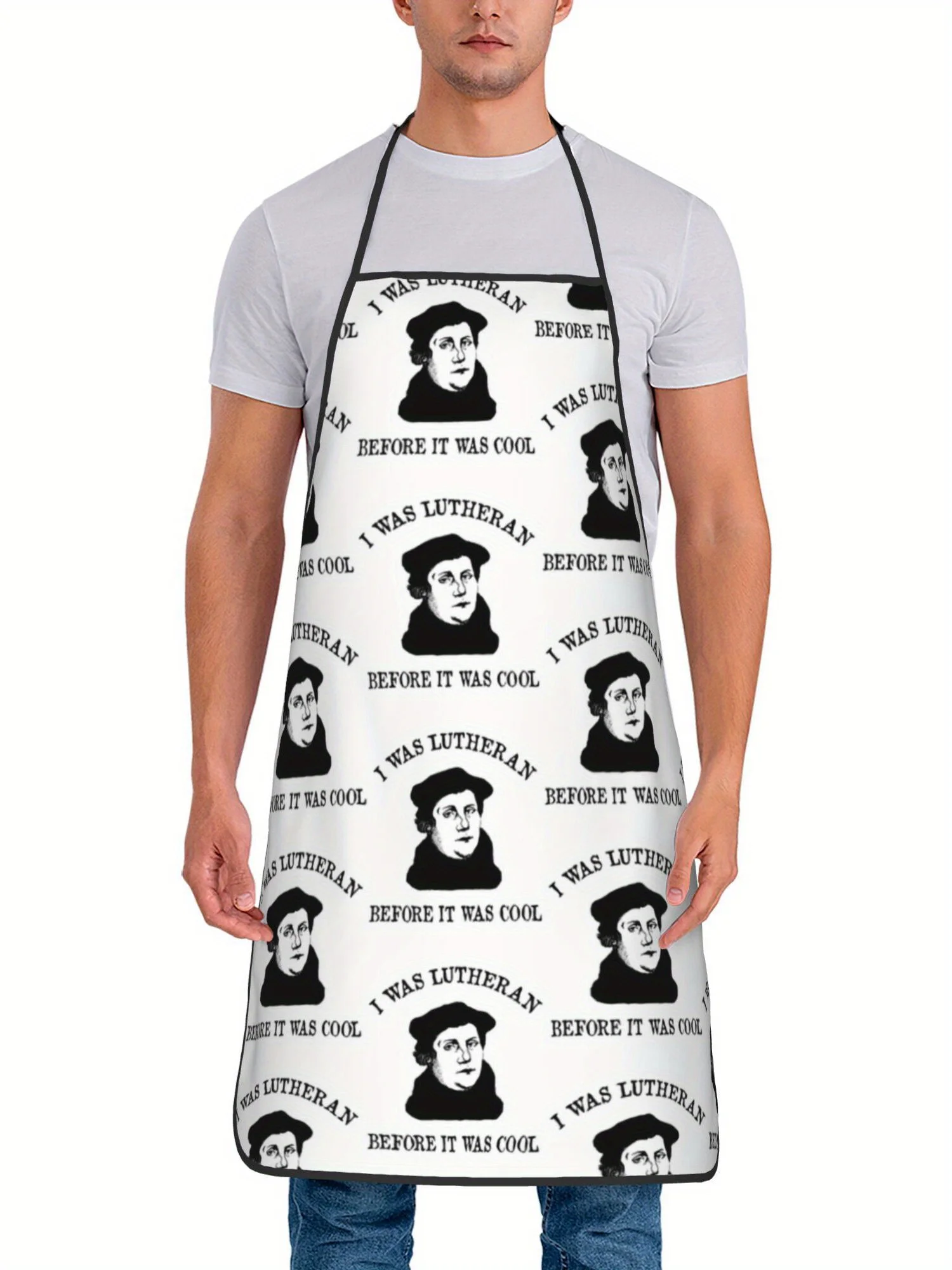 Classic Luther Portrait Lutheran Pun Quote Art Printed Oilproof Apron Men Women Cooking Barbecue Baker Religious Surprise Gift