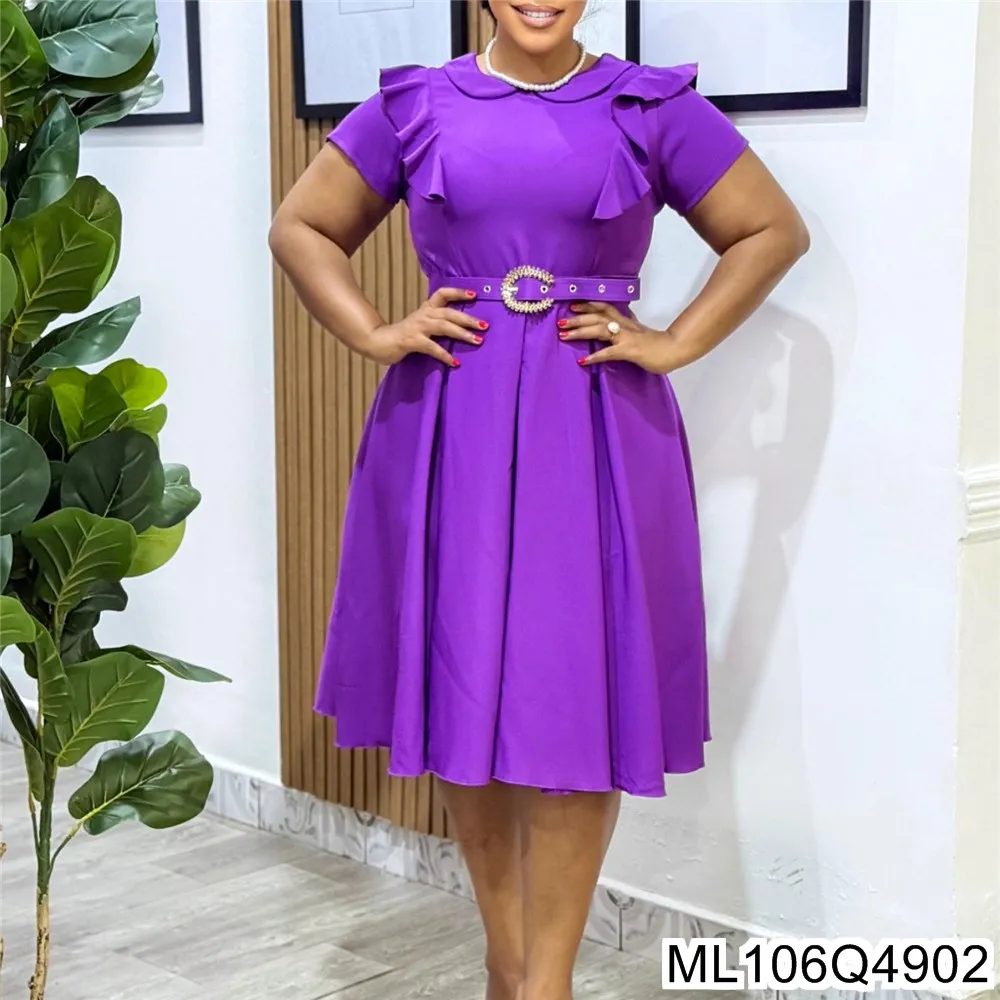 

Women's Short-sleeved Doll Neck Solid Color Short-sleeved Ruffled High-waisted Large Hem European and American Dress ML106Q49