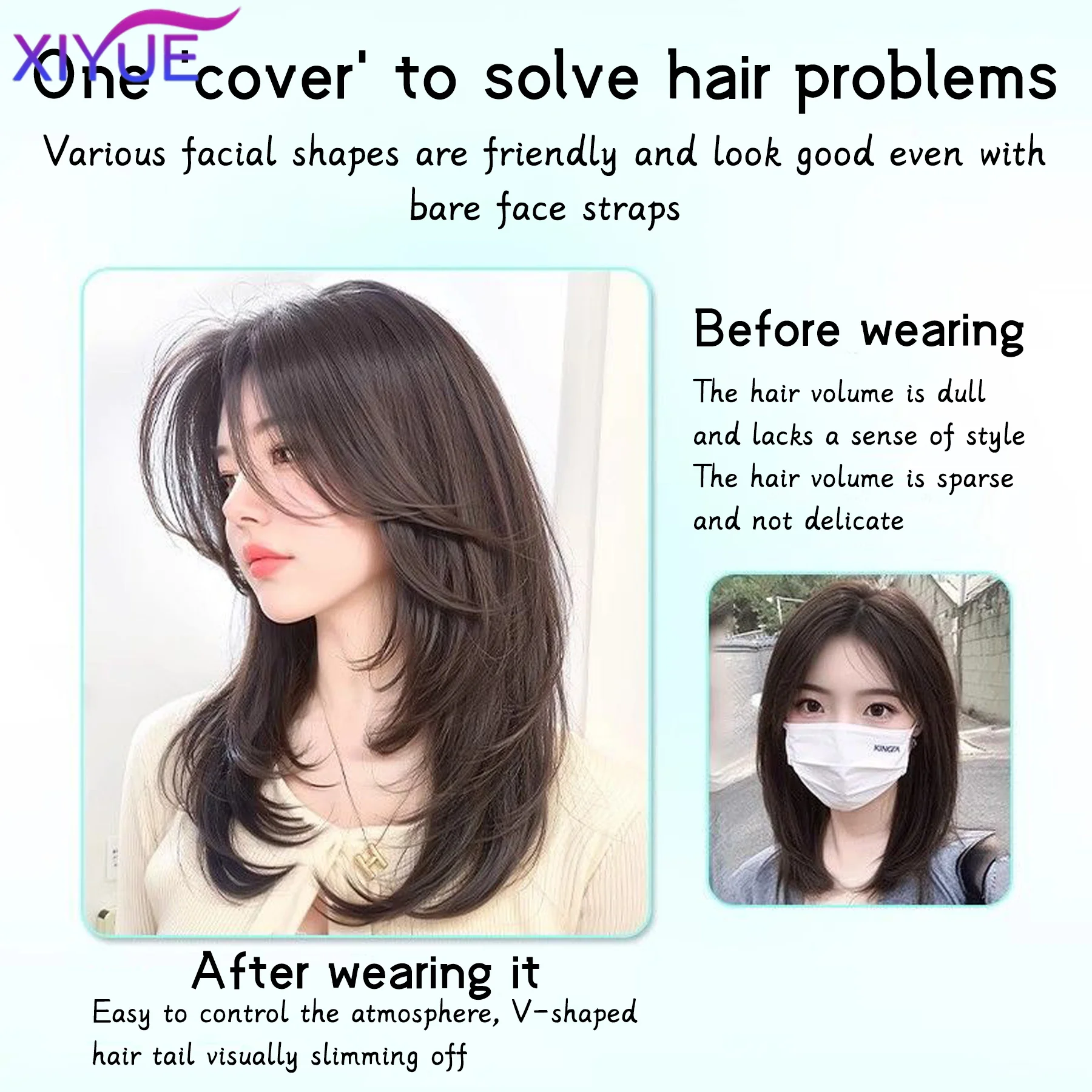 باروكة شعر صناعية طويلة مستقيمة الطبقات بمشبك في وصلات الشعر، قطعة شعر وهمية برأس منفوش طبيعي مع مشبك بانج #3