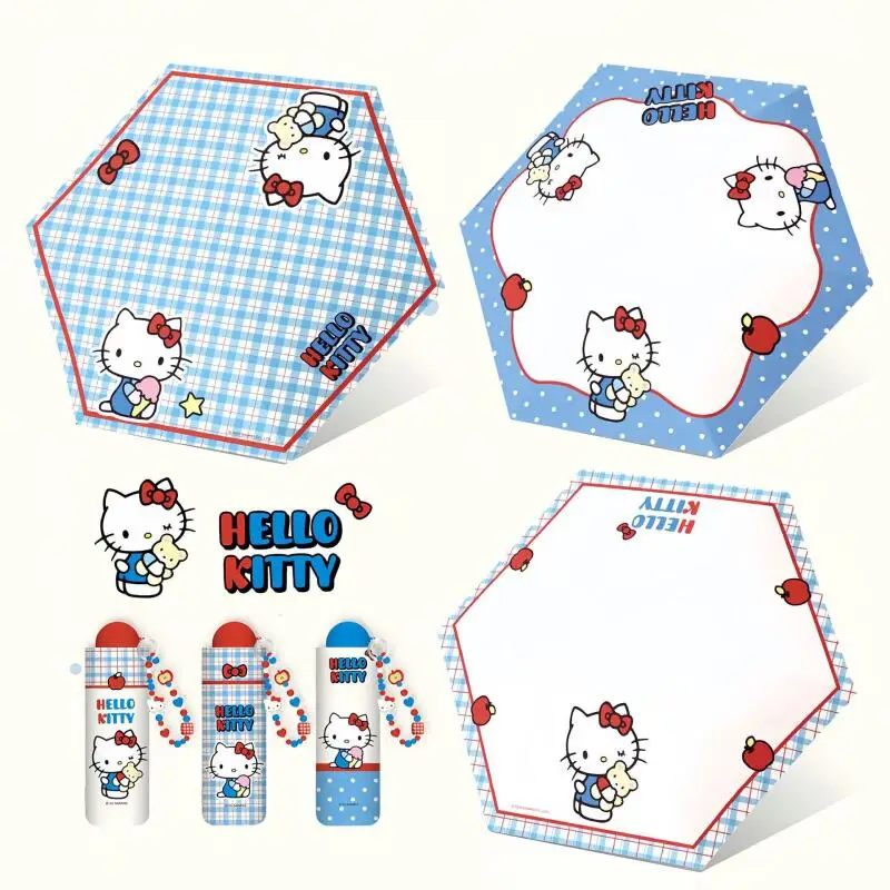 

Hello Kitty Mini Folding Umbrella Portable Super Light Black Coating Uv Protection Cute Cartoon Parasol for Students Daily Use