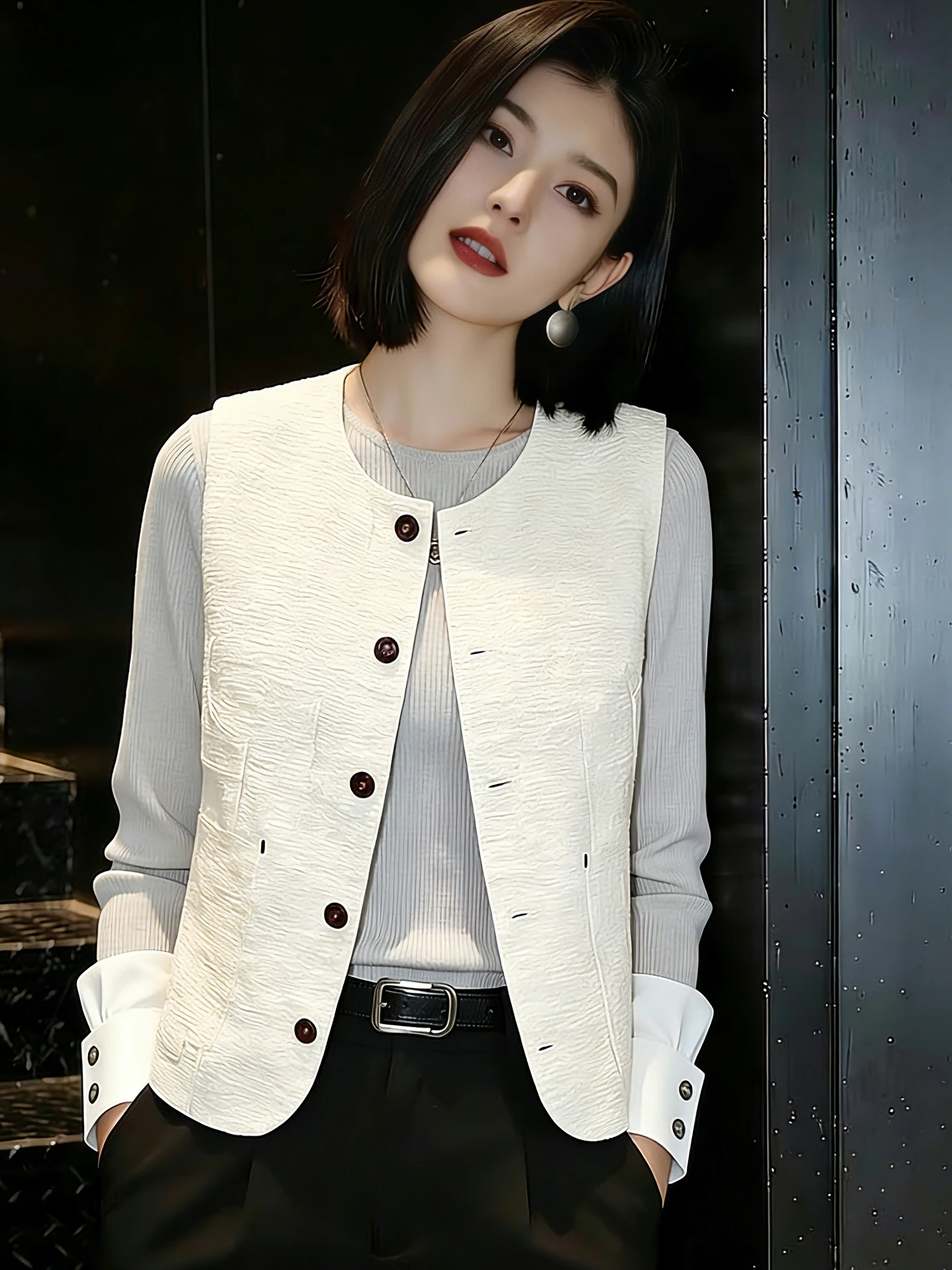 Minimalist Single-Button Sleeveless Vest Elegant Versatile Soft Age-Defying Top Slimming Fashionable Outerwear for Women
