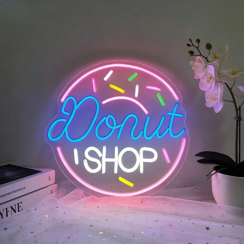 

Donut Shop Neon Sign LED USB Night Light Aesthetic Wall Art Decoration for Cafe Bakery Dessert Store Window Display Party Decor