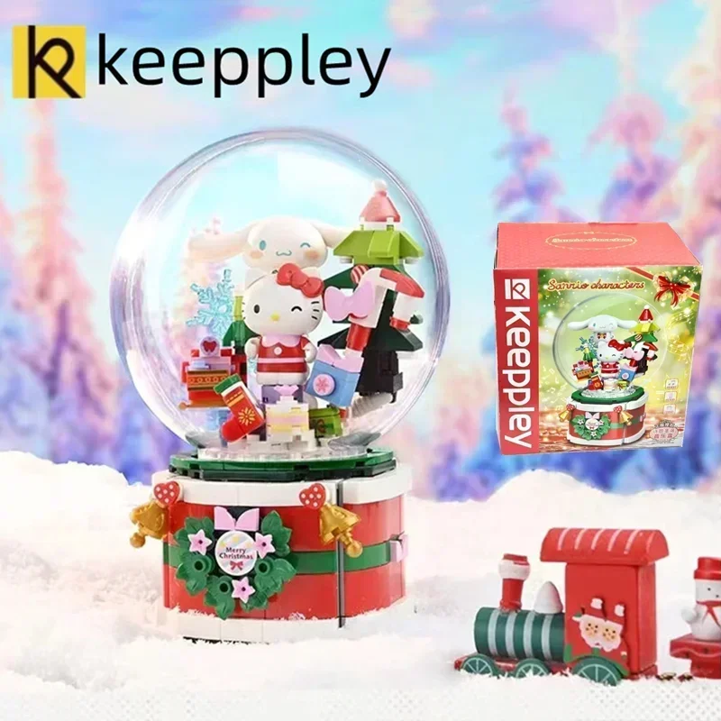 Genuine keeppley Sanrio building blocks Christmas music box Hello Kitty model Kawaii assembled girl toy gift room decoration