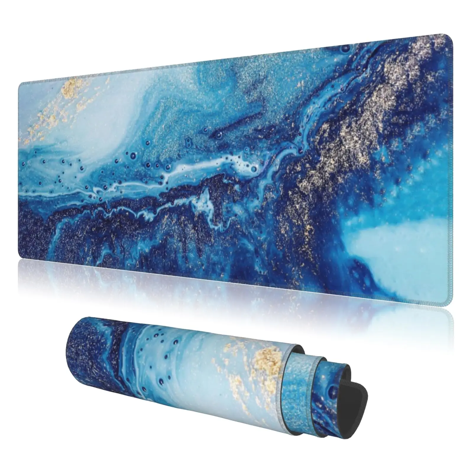 

Navy Blue and Gold Modern Abstract Marble-style Mouse Pad, Keyboard Mouse Mat, Suitable As A Gaming Desk Mat for Computer Desks.